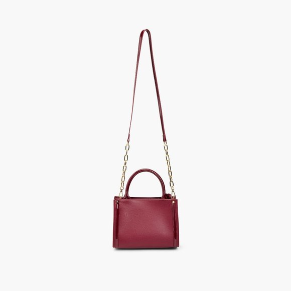 Burgundy Vegan Leather Chain Handle Satchel – Chic Structured Crossbody Purse - Picture 8 of 13